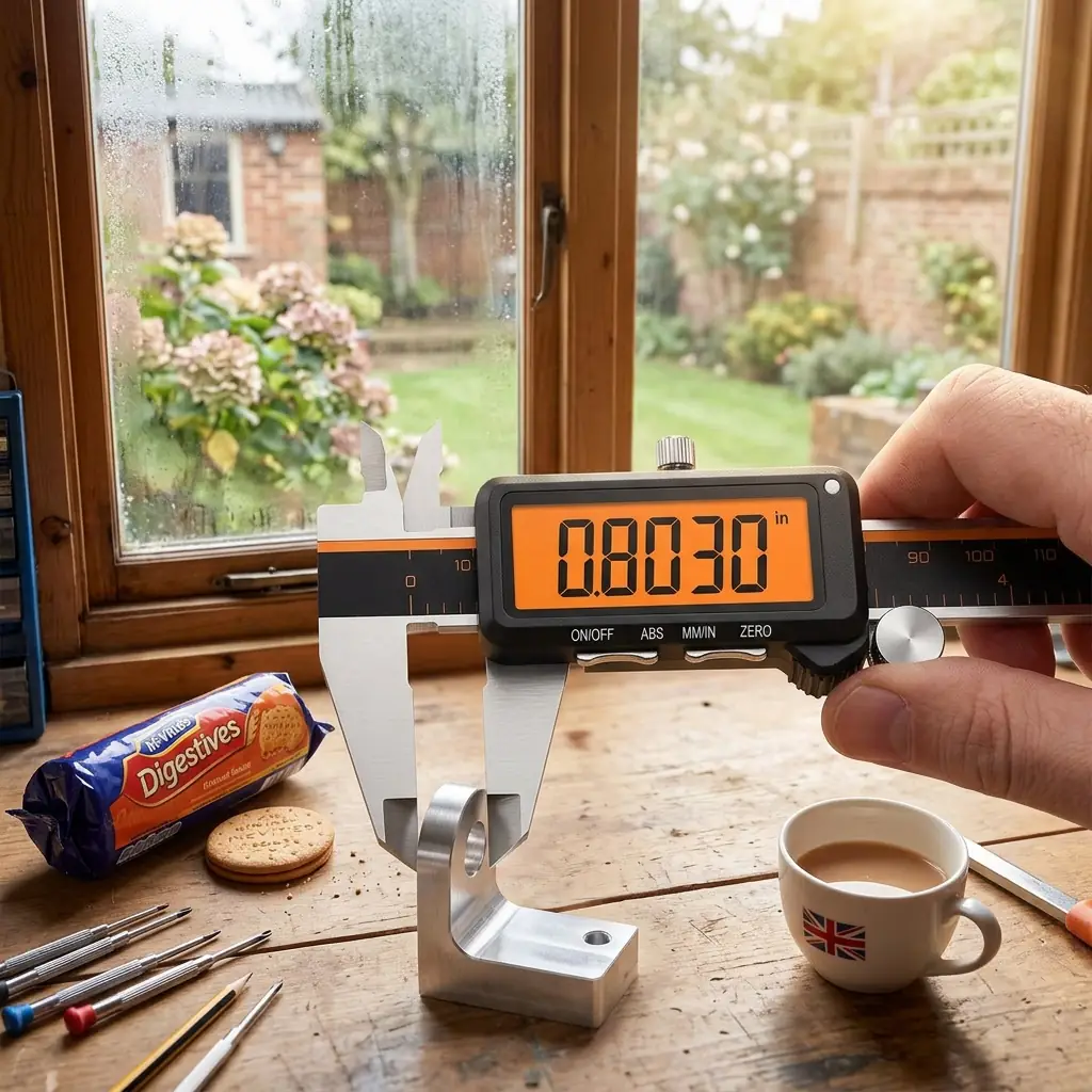 ACCUMEASURE measuring tool being used in a professional UK workshop environment during a morning session