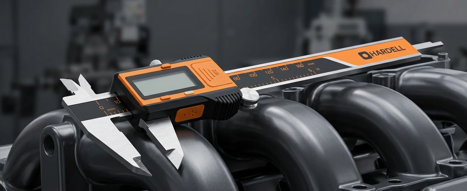 Accumeasure digital caliper being used in a professional workshop.