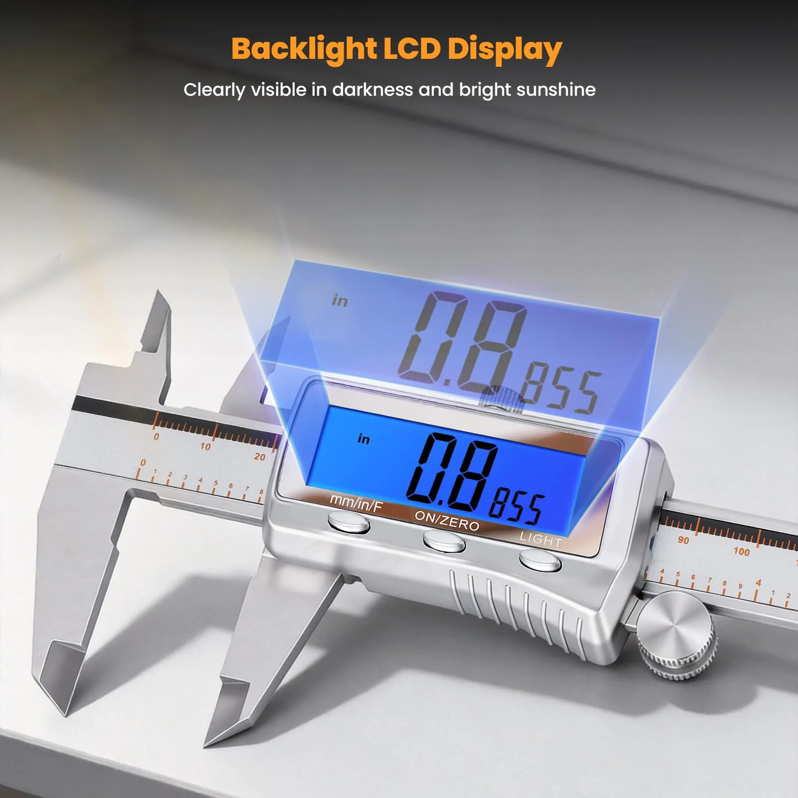 The sleek design of a modern digital vernier caliper.