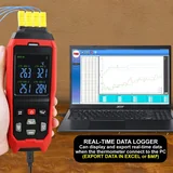 DANOPLUS thermometer connected to data logger on laptop