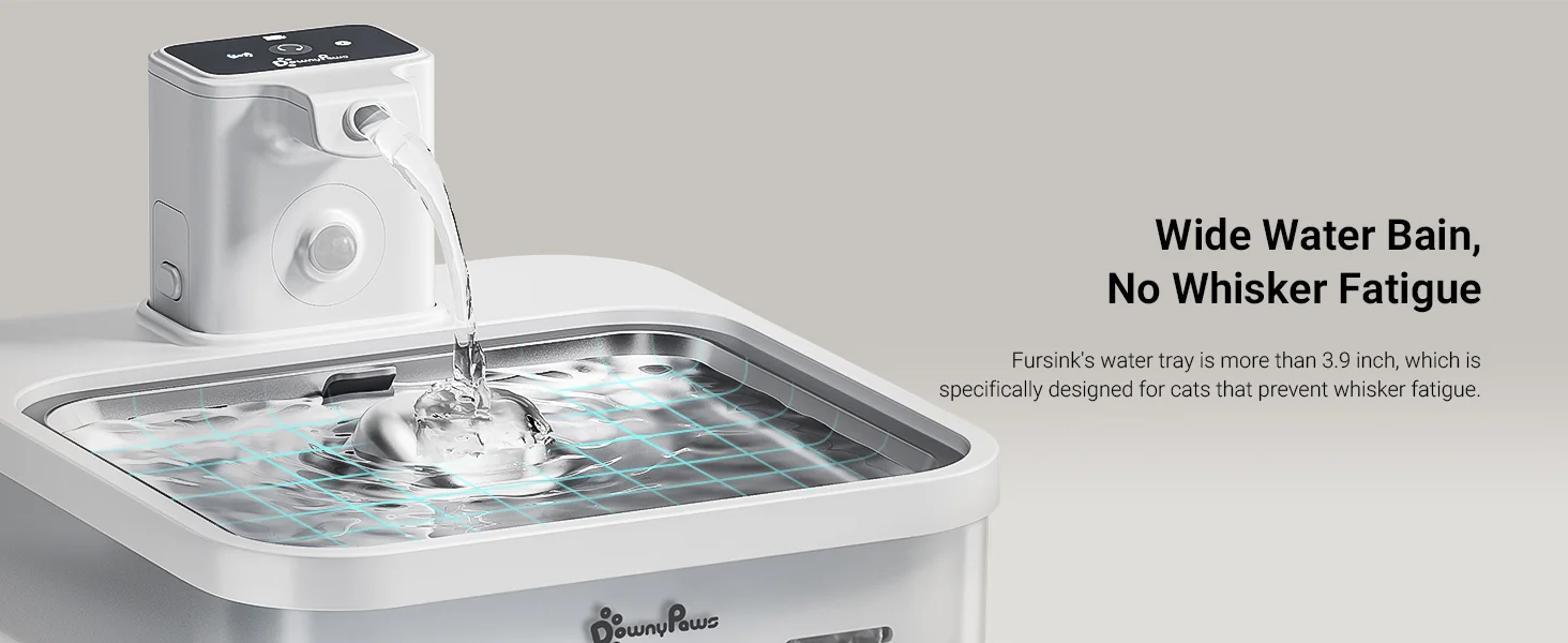 The DownyPaws pet water drinking fountain showcased for review.