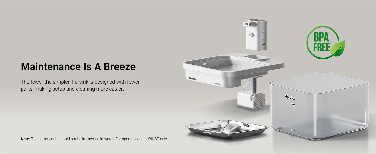 Detailed view of the pet fountain components for maintenance FAQs.