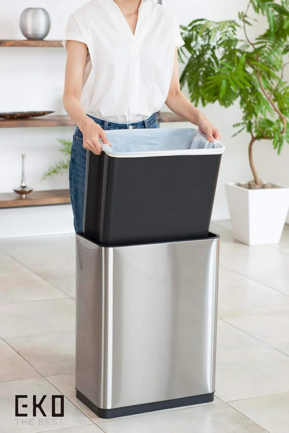 Close-up of premium kitchen bin finish and build quality.