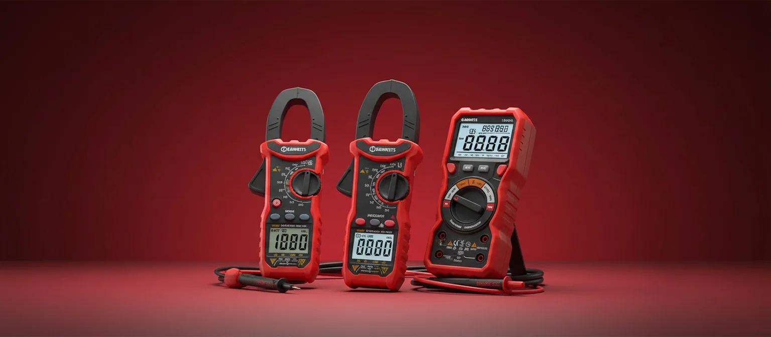 KAIWEETS multimeters displayed in a professional studio setting with red branding