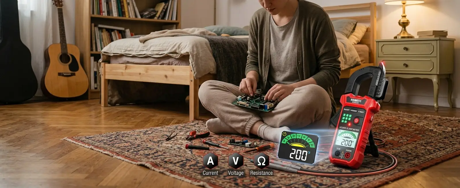 Customer testing electronics with KAIWEETS multimeter