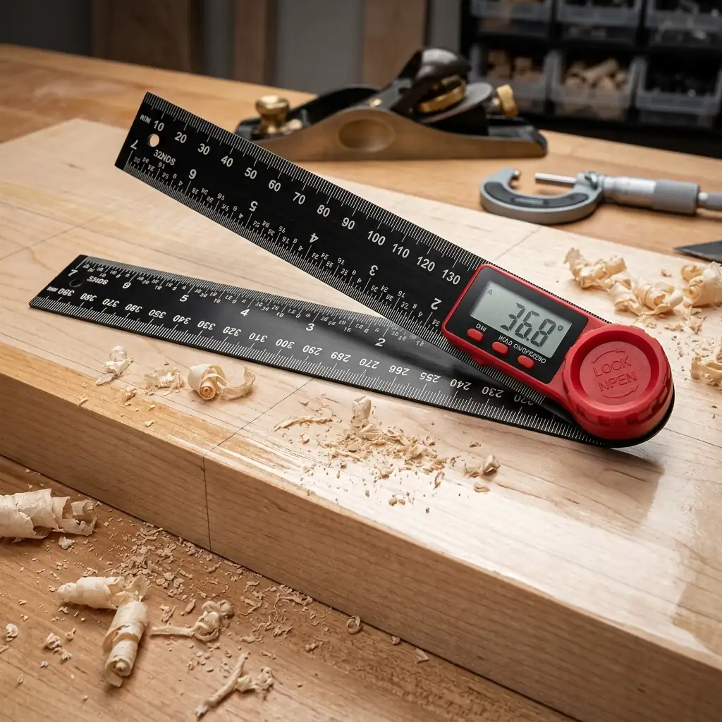Lexivon Digital Angle Ruler being used for a real-world carpentry project