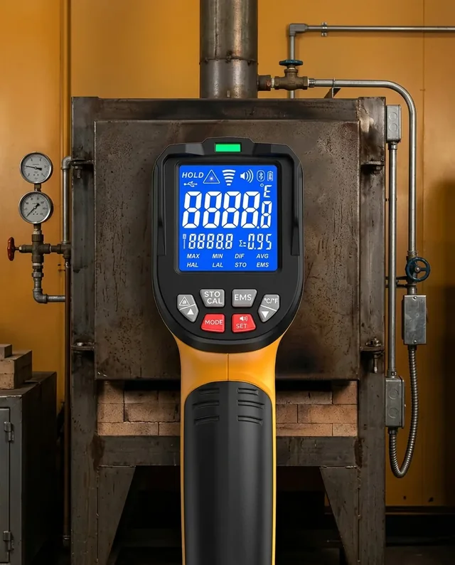 NOVATEMP thermometer used in an industrial setting during midday