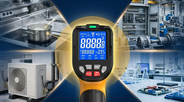 NOVATEMP professional infrared thermometer in industrial and laboratory setting