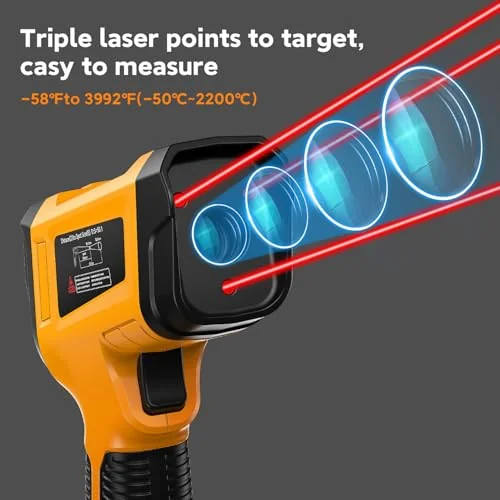 The clear digital display of the NOVATEMP infrared thermometer showing temperature readings.