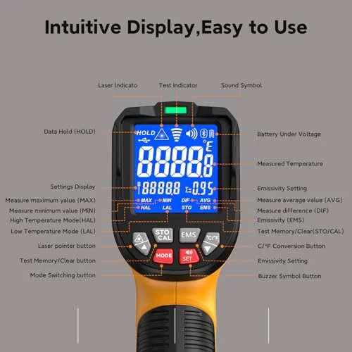 Key features and build quality of the NOVATEMP infrared thermometer.