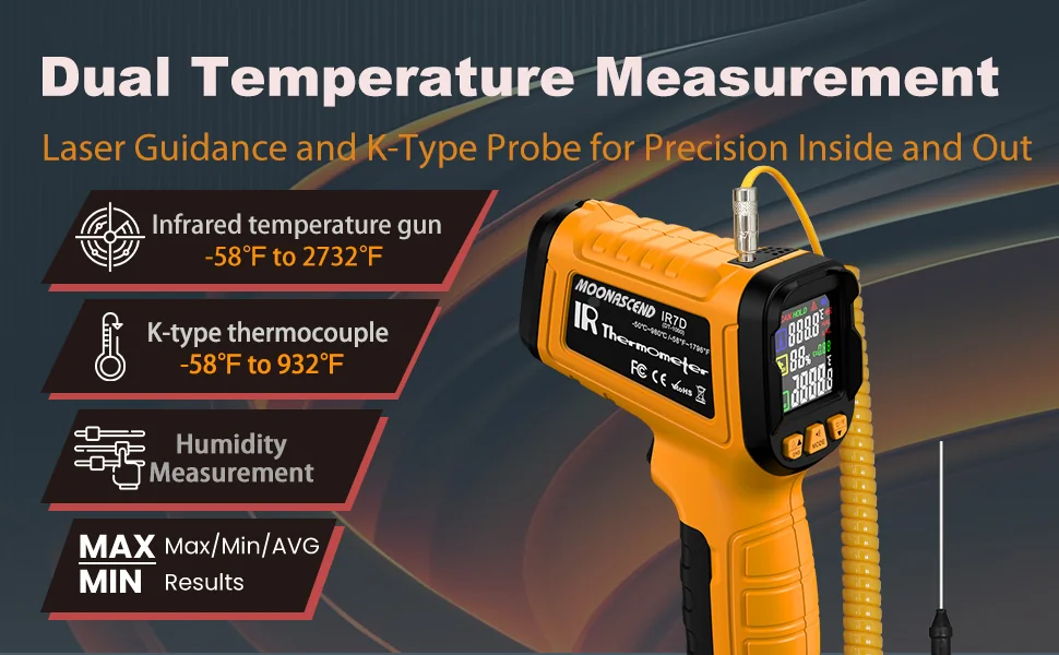 Infrared thermometer display showing adjustable emissivity settings