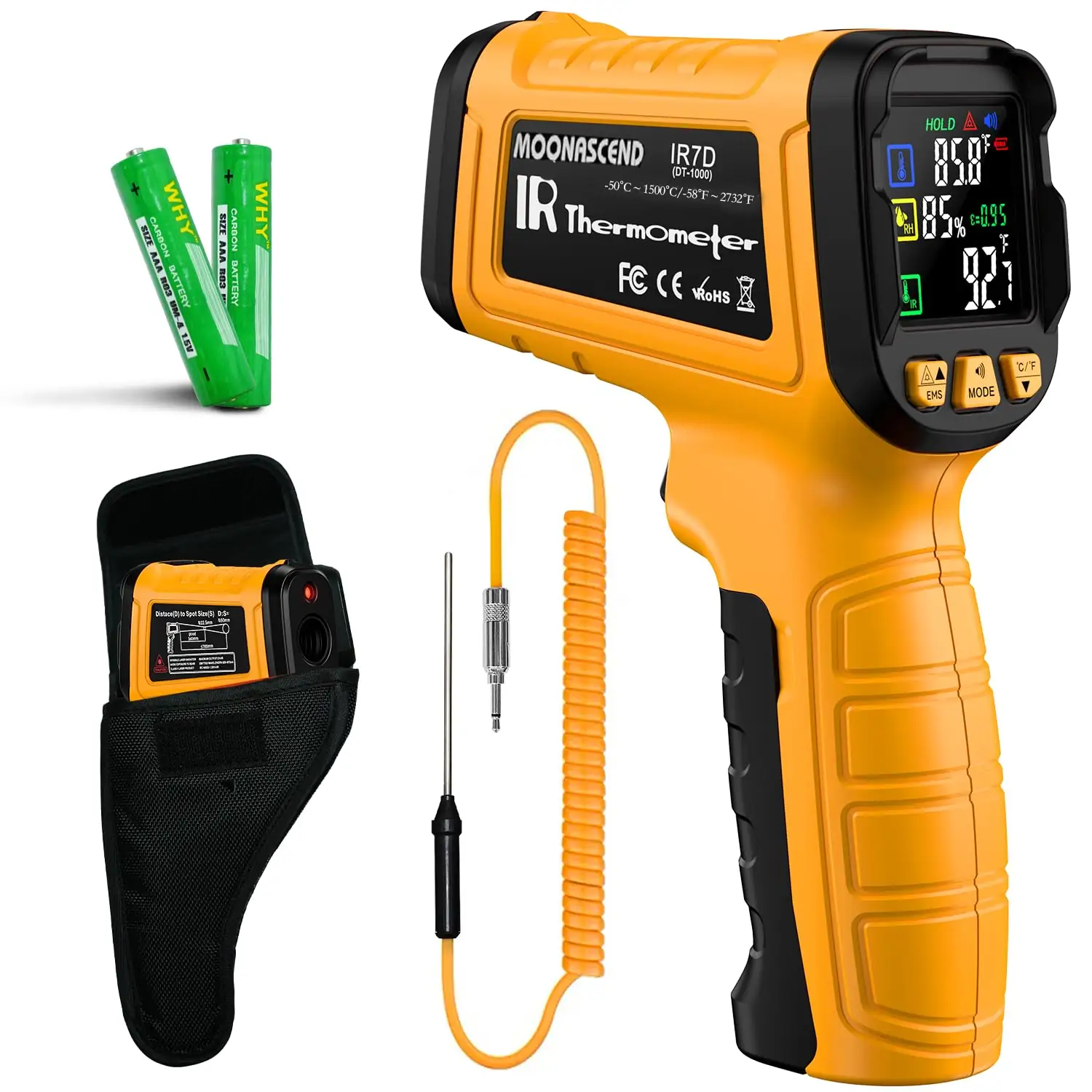 Side profile of an IR thermometer illustrating the distance-to-spot ratio