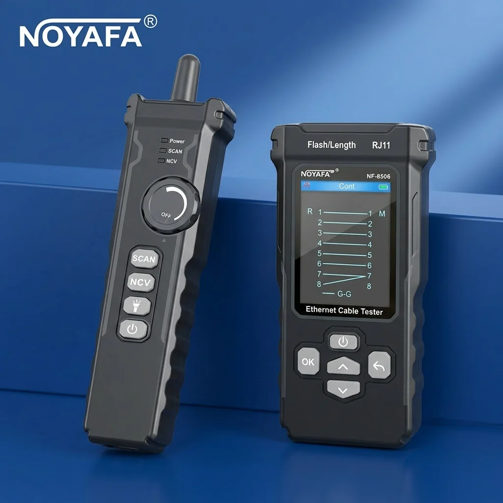 Close up of network cable tester features and interface