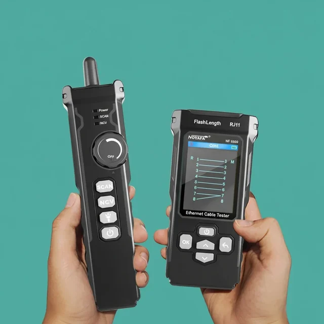 NOYAFA ethernet tester handheld — studio shot