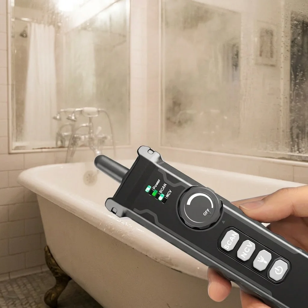 Customer review photo — NOYAFA device in a cosy bathroom setting