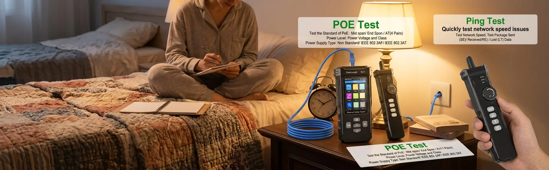 Customer review photo — NOYAFA network testing in a bedroom