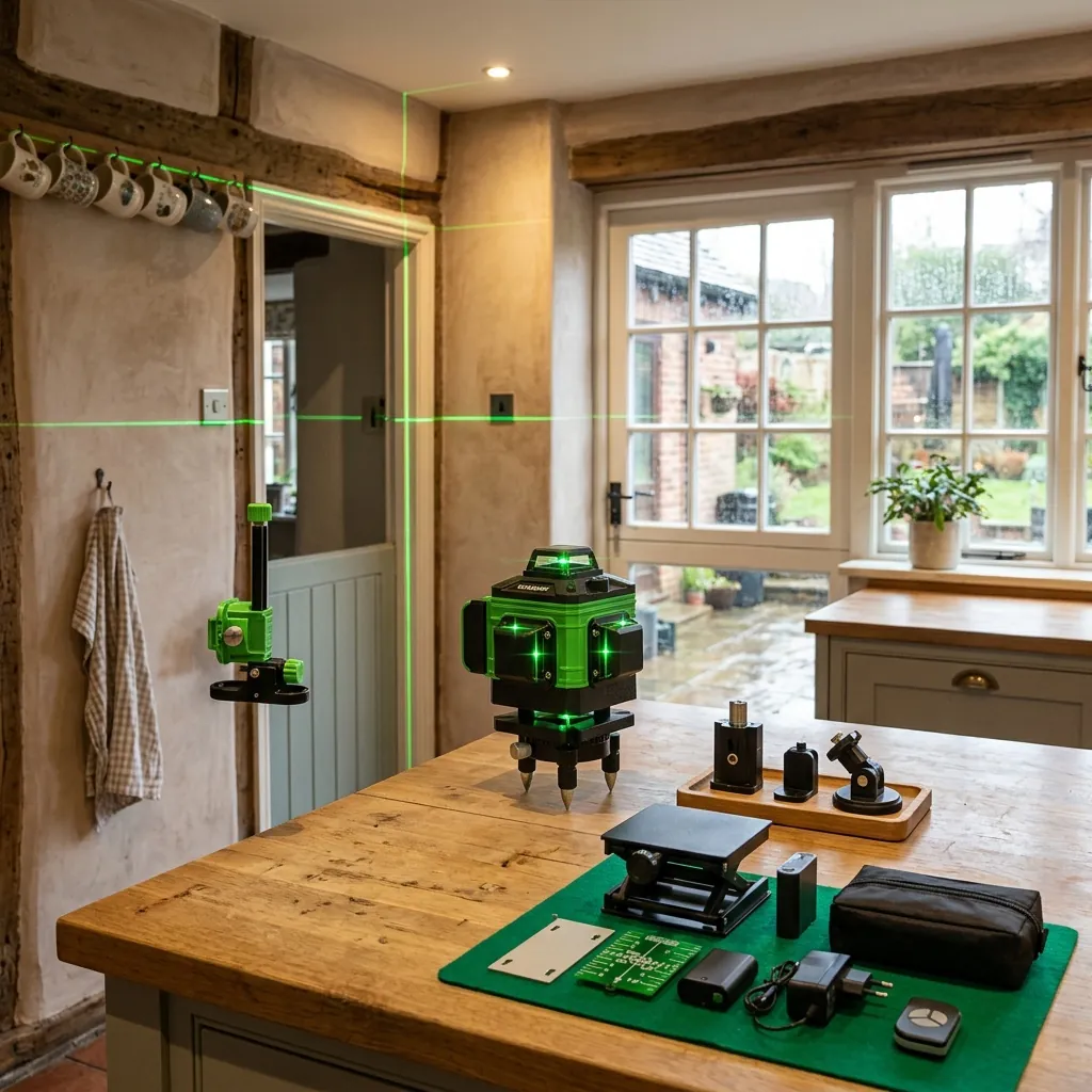 OUOAENR laser level used for professional kitchen worktop installation