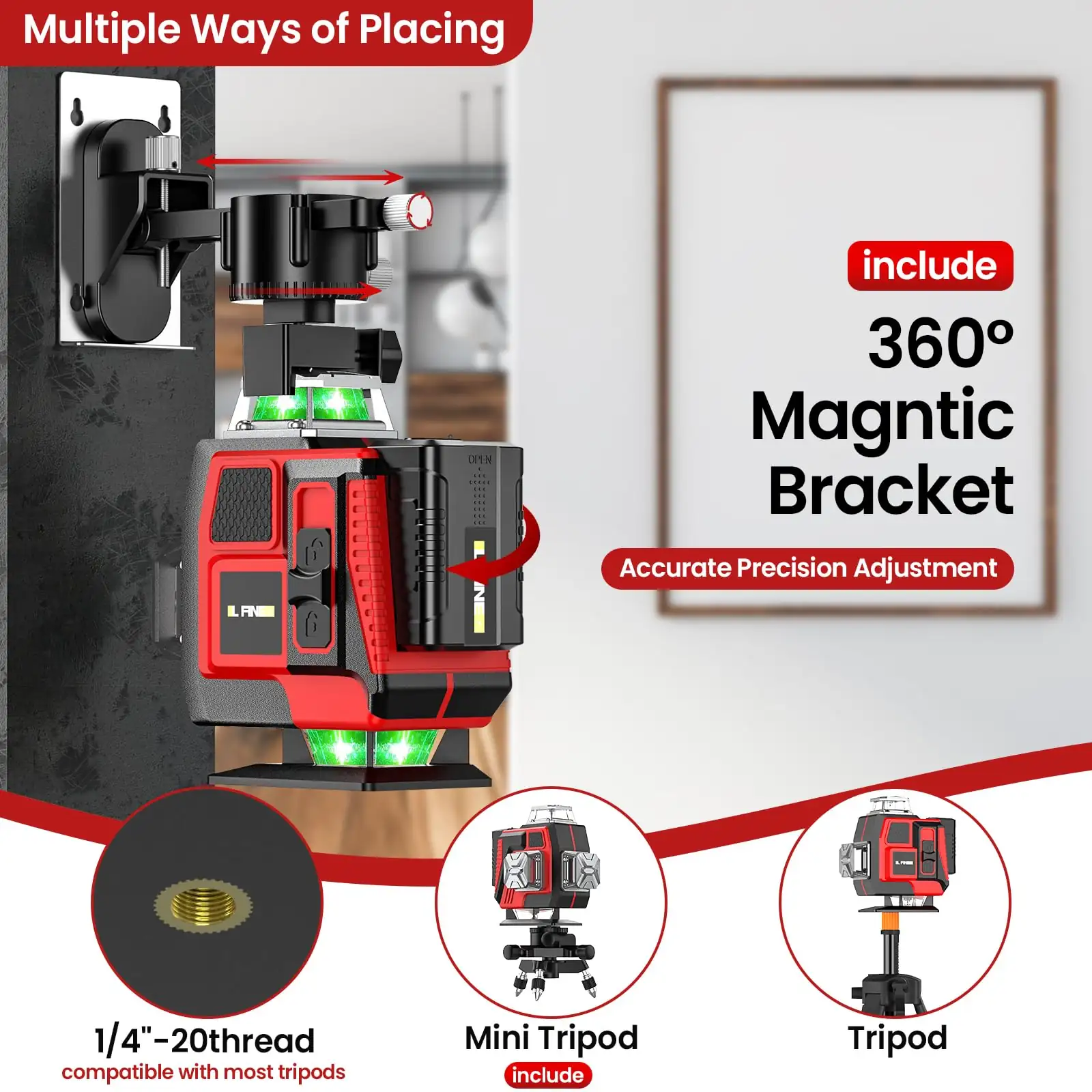 Laser level mounted on tripod
