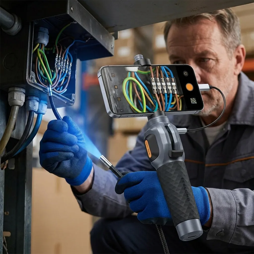 Customer using PHONEBORESCOPE for electrical inspection