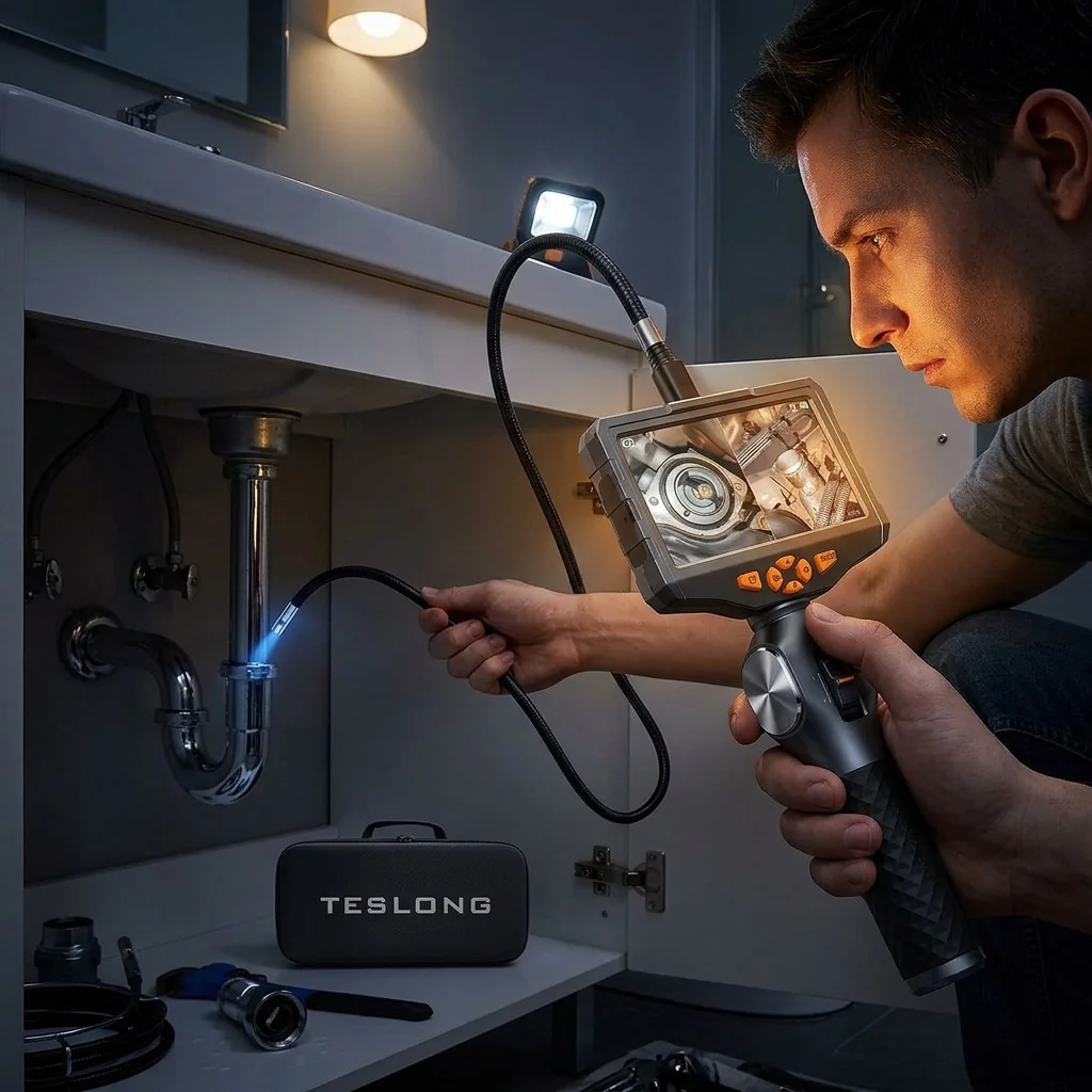 Bathroom plumbing inspection using PHONEBORESCOPE