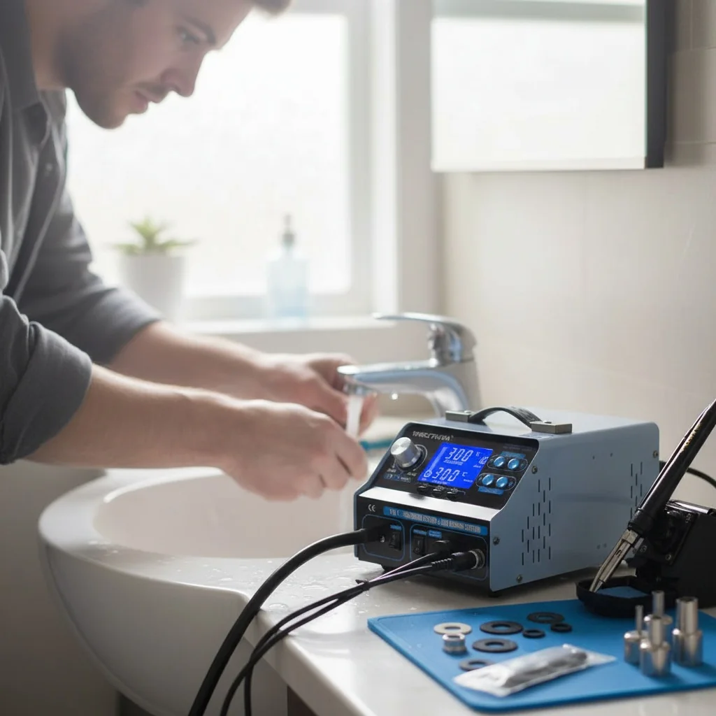 Lifestyle view of a soldering iron kit in a workshop setting