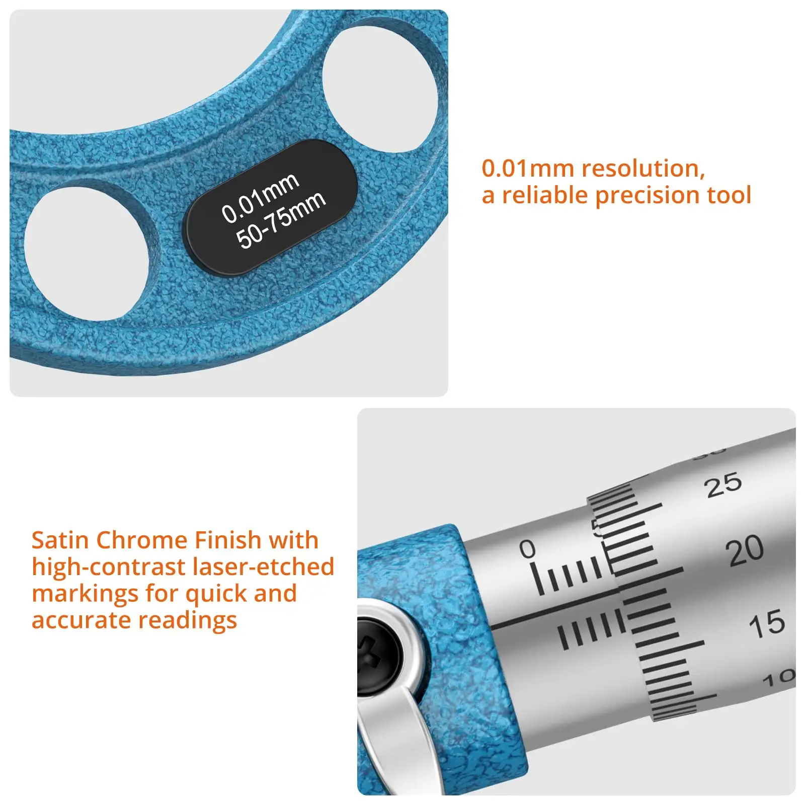 Close-up of micrometer scale for reading measurements