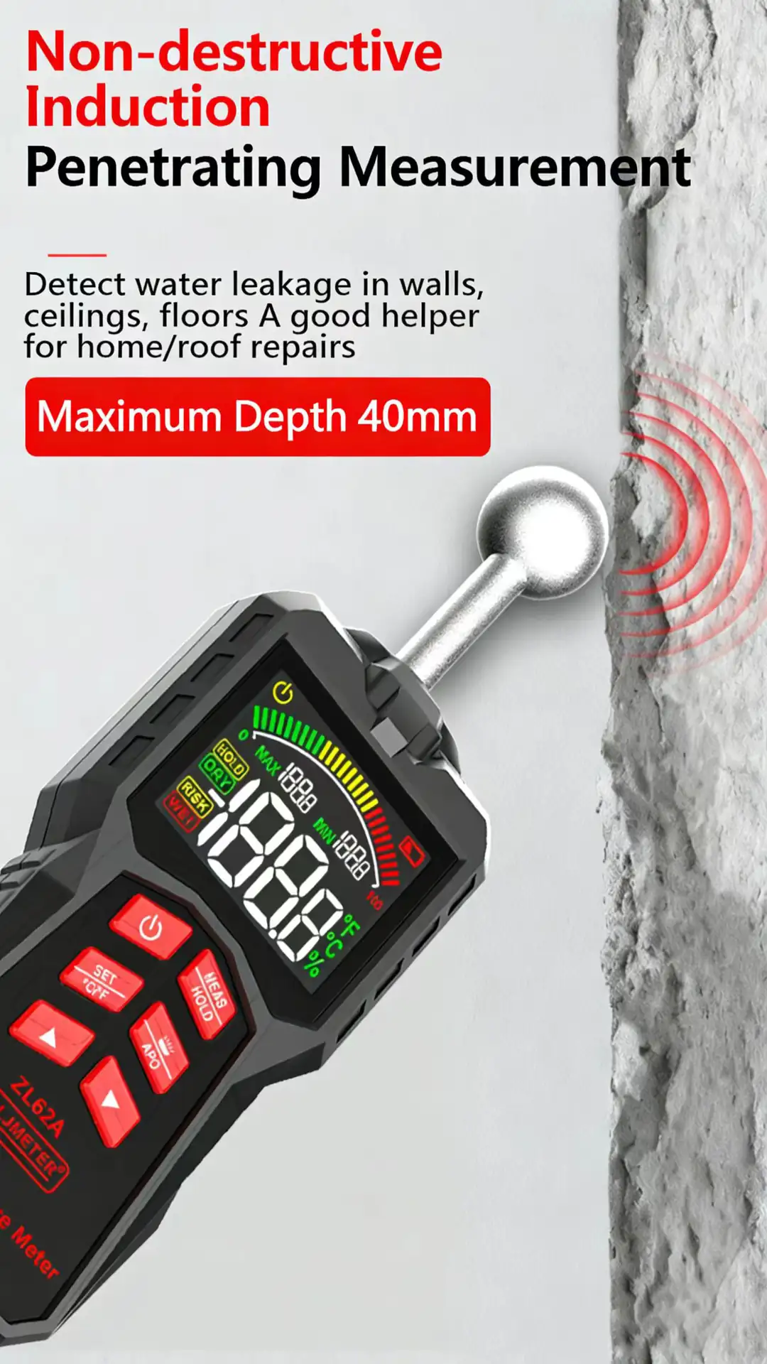 Pinless damp meter in action