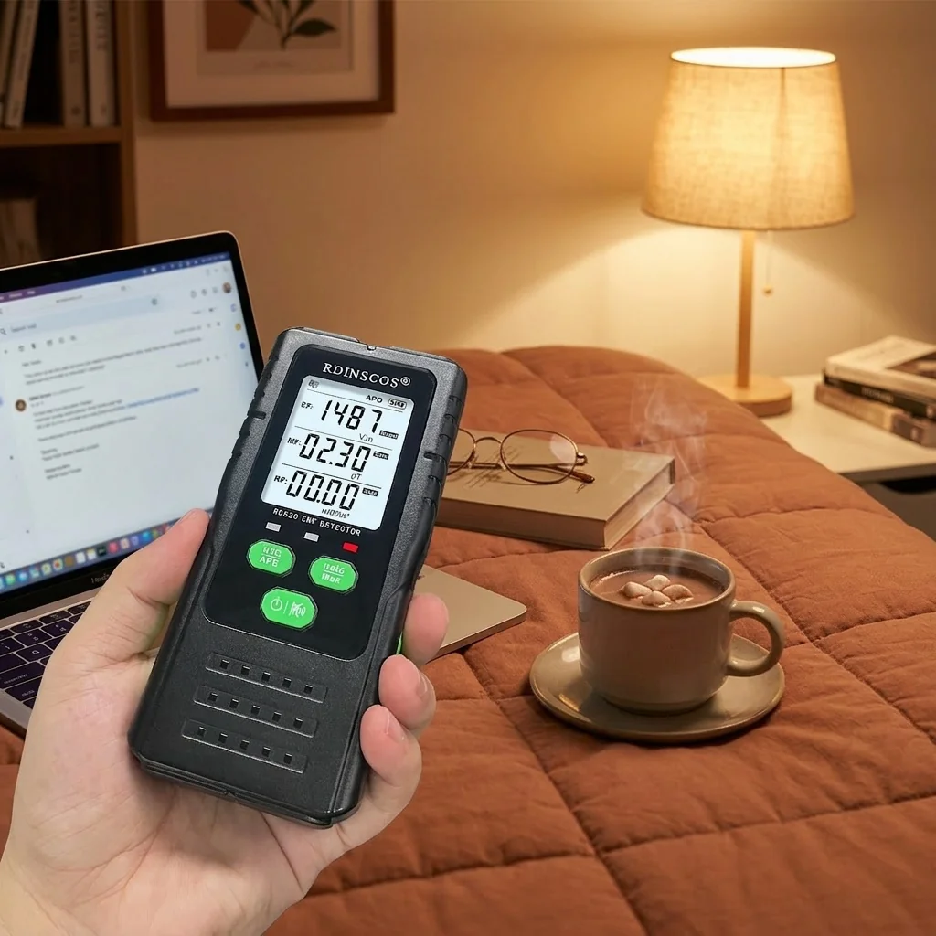 Customer review photo: RDINSCOS measuring device in a cosy evening setting