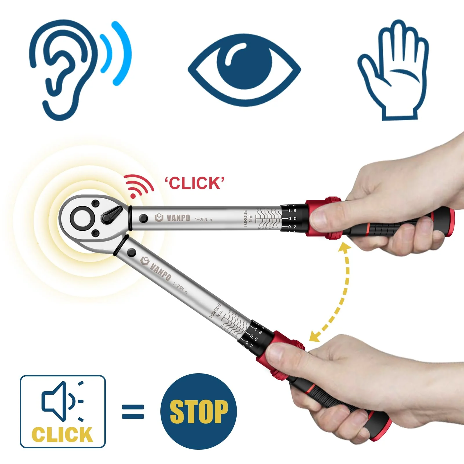Close-up of SEALEY torque wrench click-stop mechanism