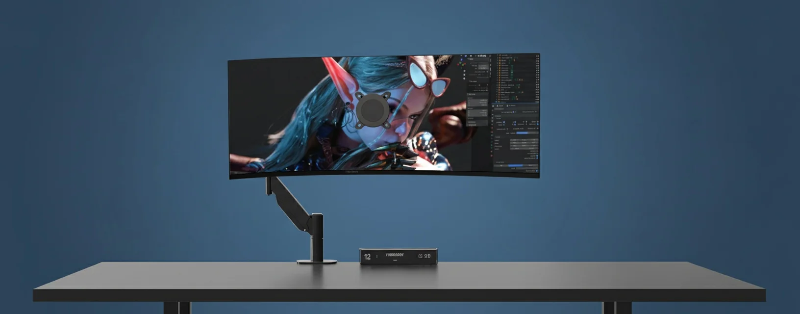Ergonomic desk setup with monitors positioned at correct eye level
