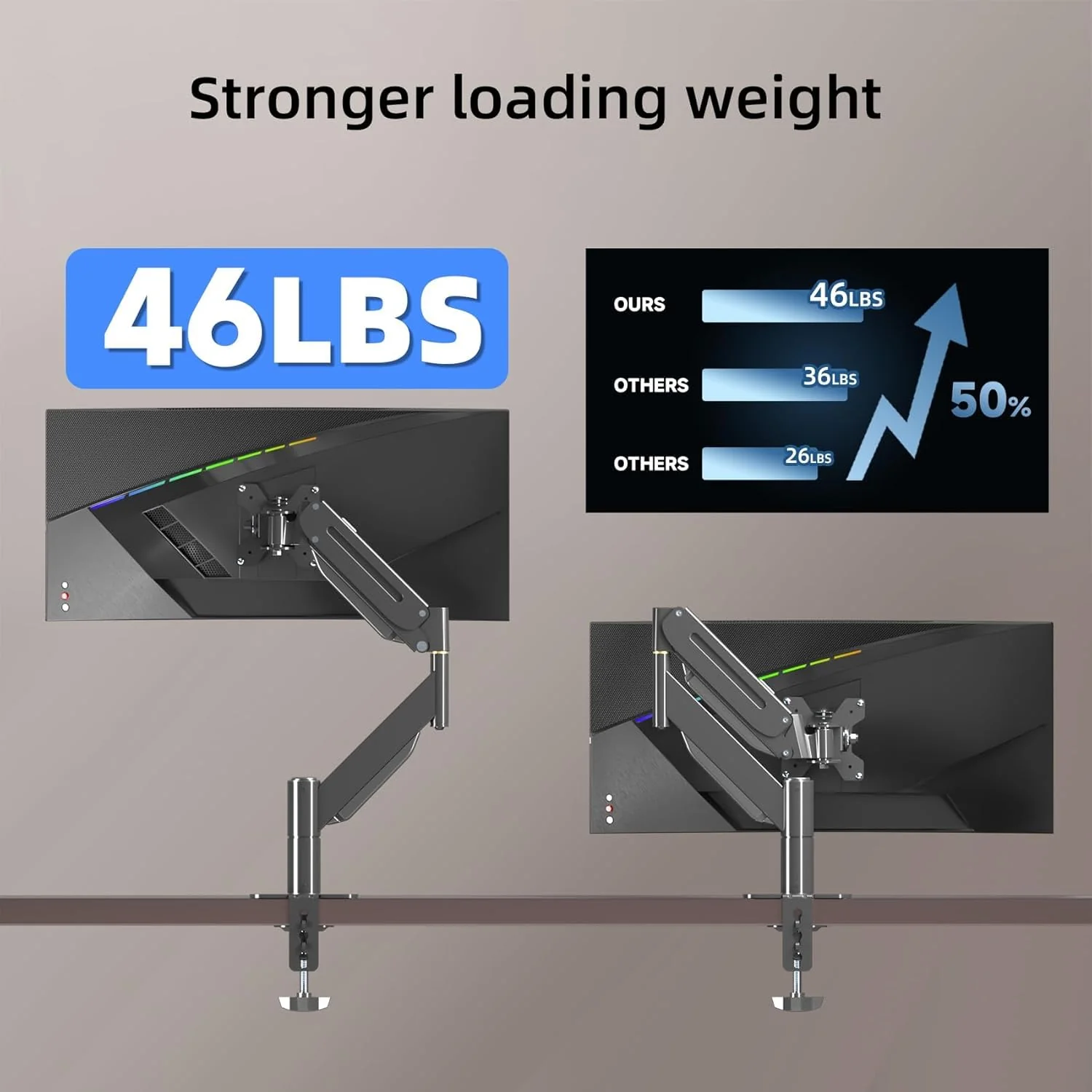 Comparison between wall mounted and desk mounted monitor arm base designs.