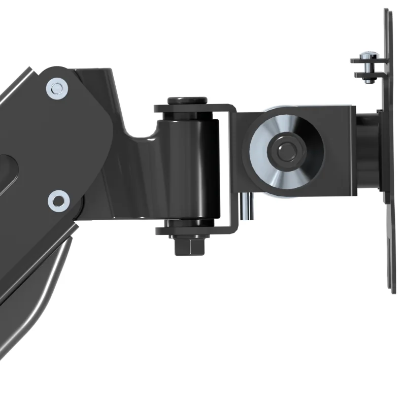 Summary view of a sleek, black monitor arm setup for a clean desk look.