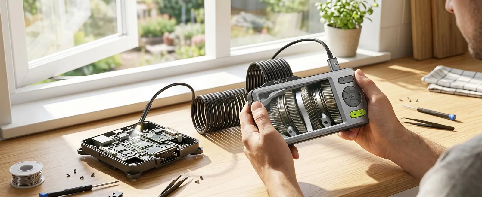 Articulating borescope in use for internal inspection