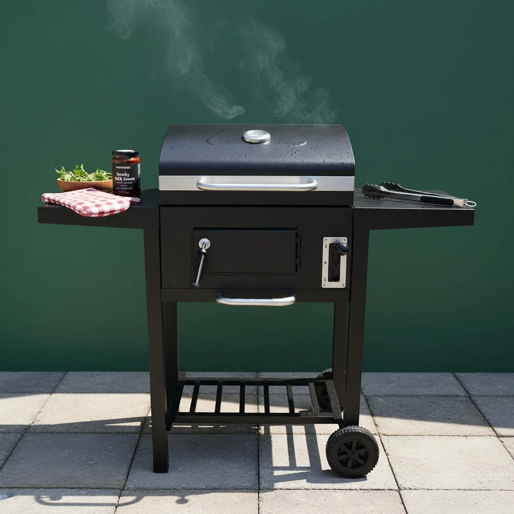 VONHAUSBBQ barbecue set up on a sun-lit patio at midday, ready for summer entertaining