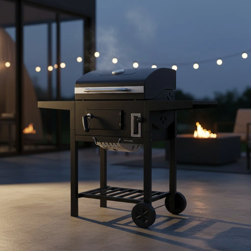 Portable dual fuel BBQ in outdoor setting