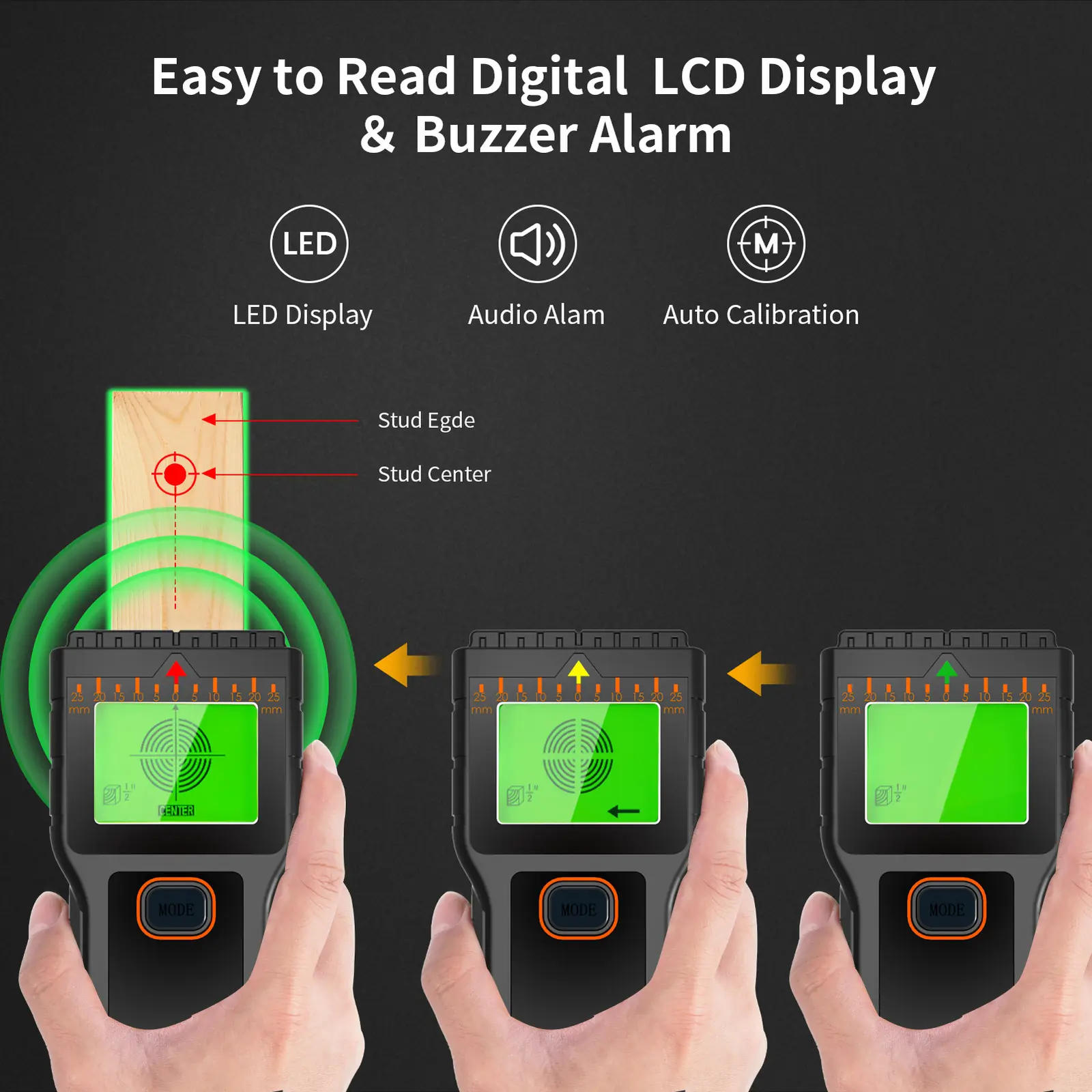 WOEAOZY stud finder LCD display close-up