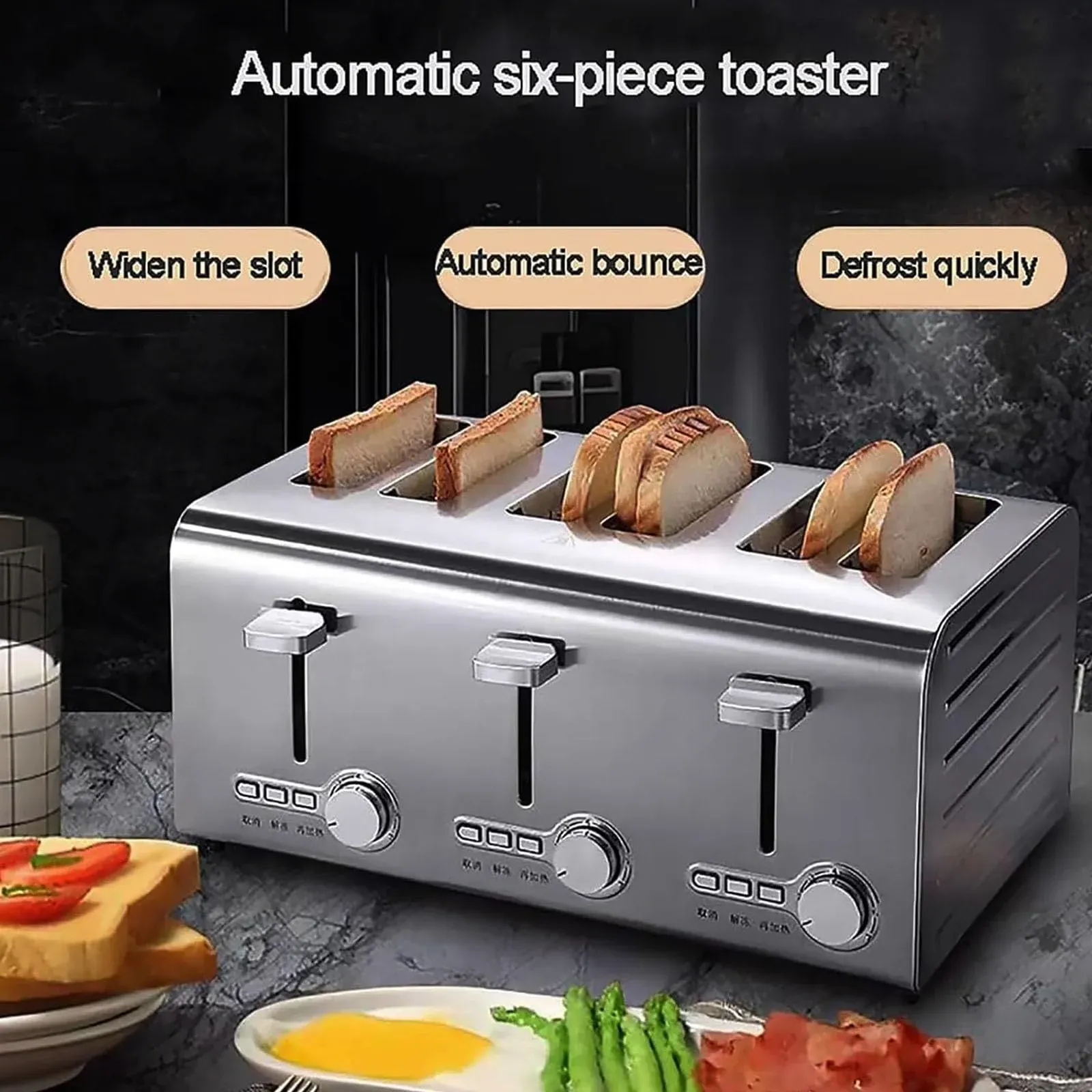 Infographic showing key features to look for in a stainless steel toaster.