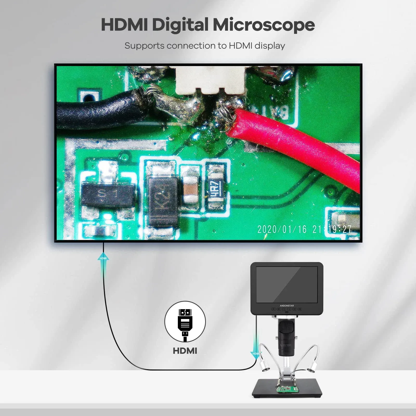 A USB digital microscope being used for precision inspection in a professional UK workspace.