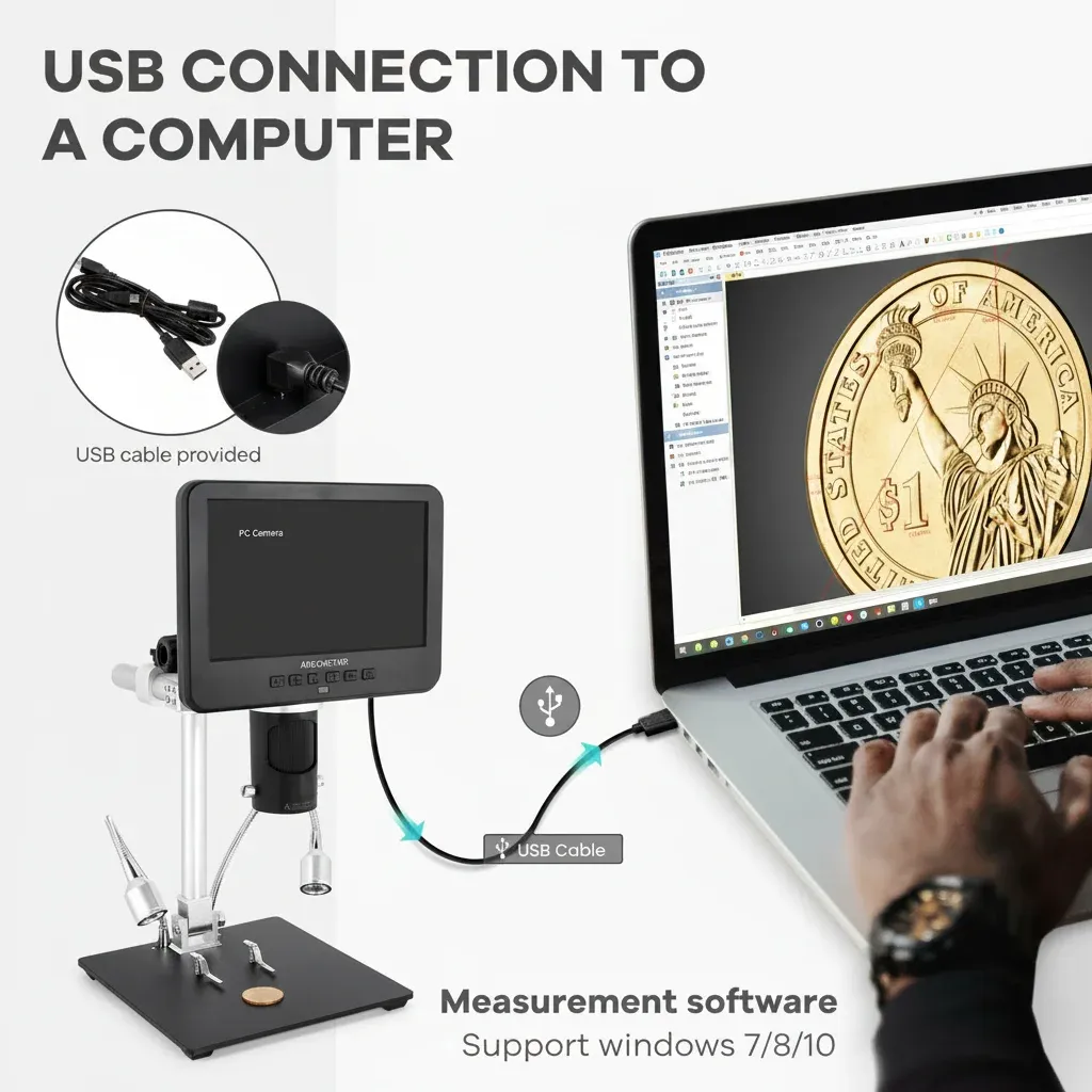 Feature comparison infographic for digital microscopes