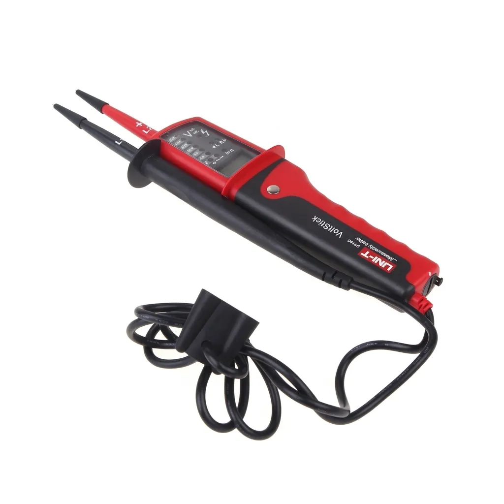 Technical specifications and features of a professional two-pole voltage tester.