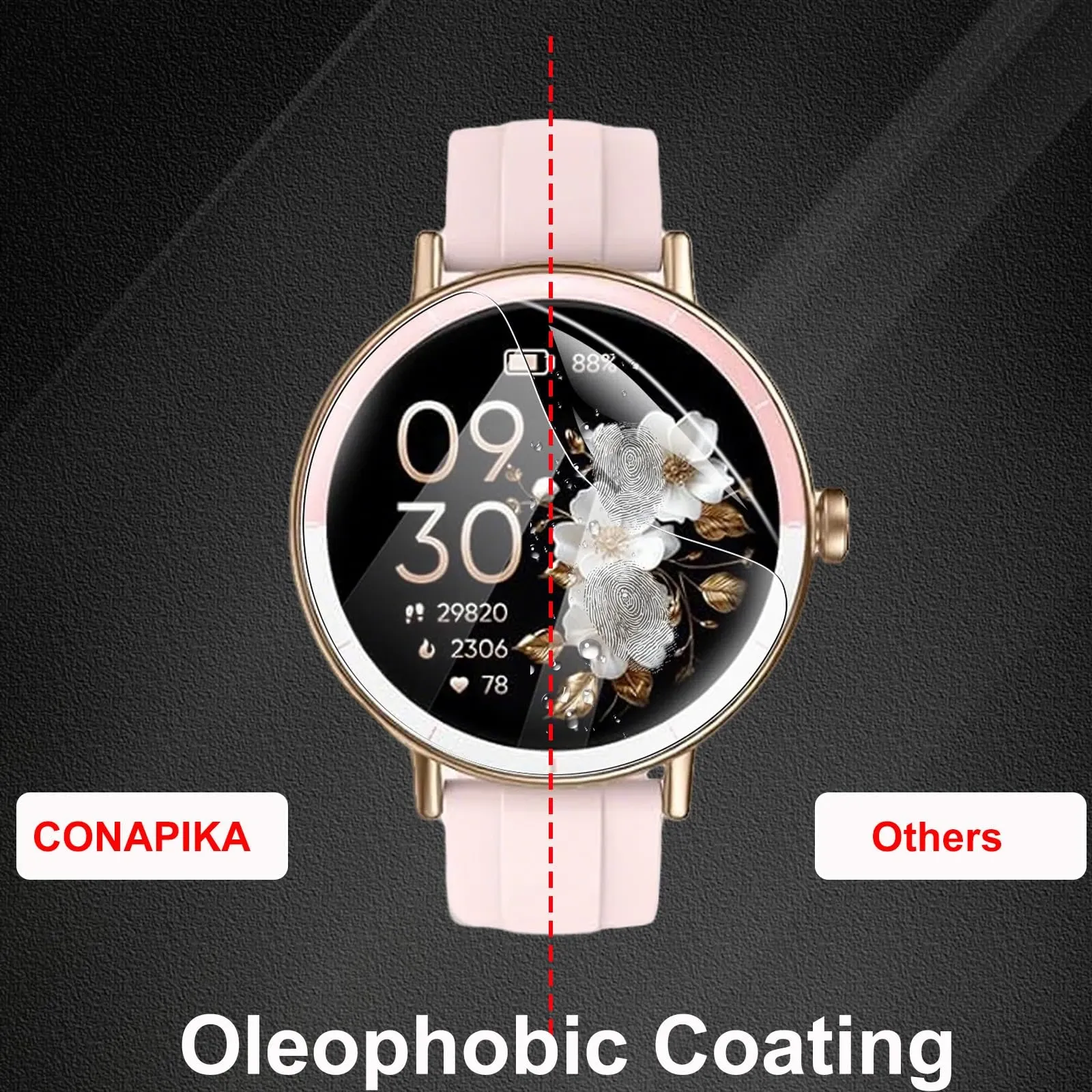 Affordable women's smartwatch with a stylish design, displaying various health metrics and notifications.