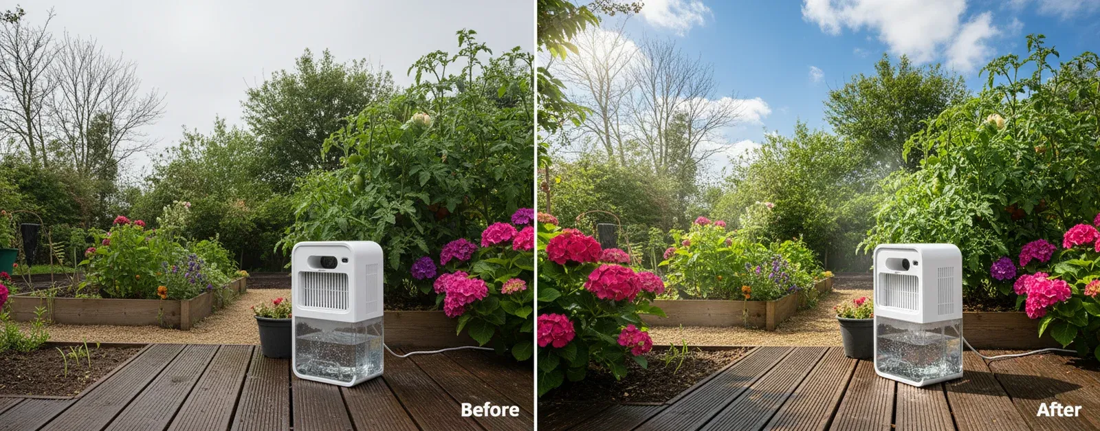 Lifestyle scene demonstrating cordless dehumidifier in use