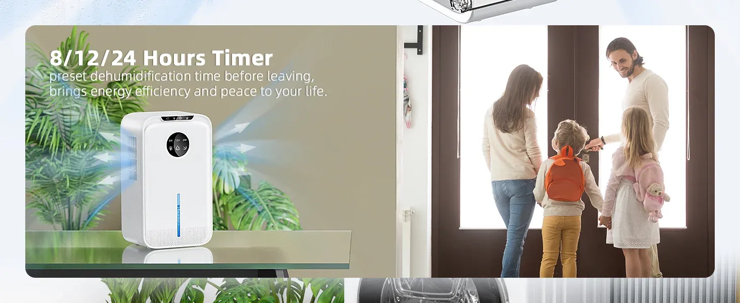 Lifestyle shot showing a modern bathroom with a wall-mounted dehumidifier