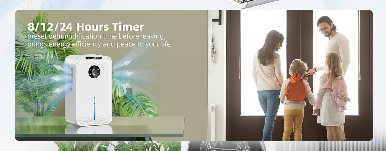 Lifestyle image of portable dehumidifiers in a home setting