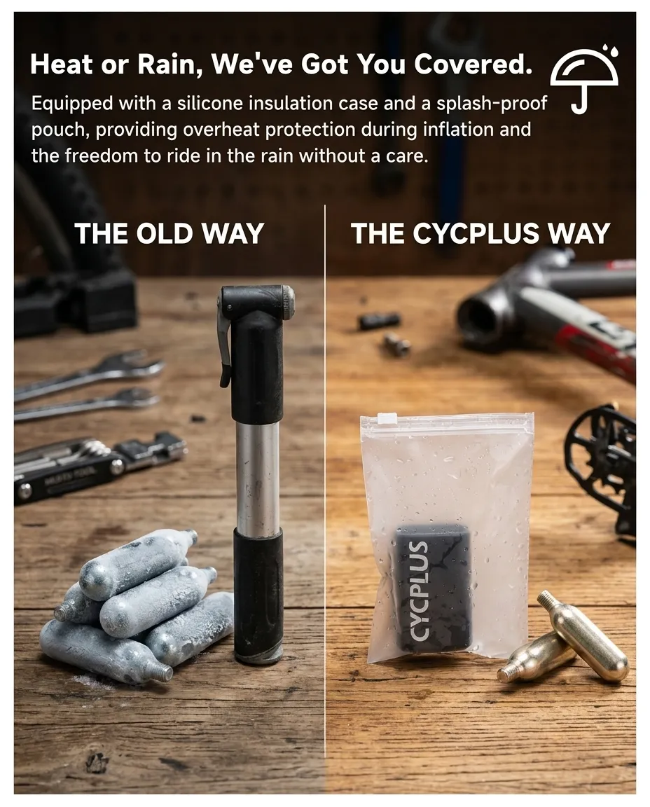 Cycplus portable pump showing on-the-go convenience for road cycling