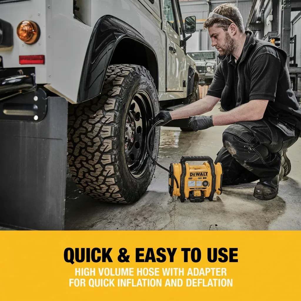 Technical comparison infographic between cordless and 12V tyre inflators