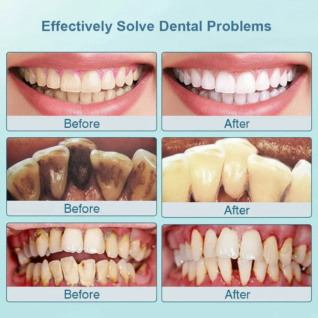Technical specifications and comparison data for different plaque removal methods.