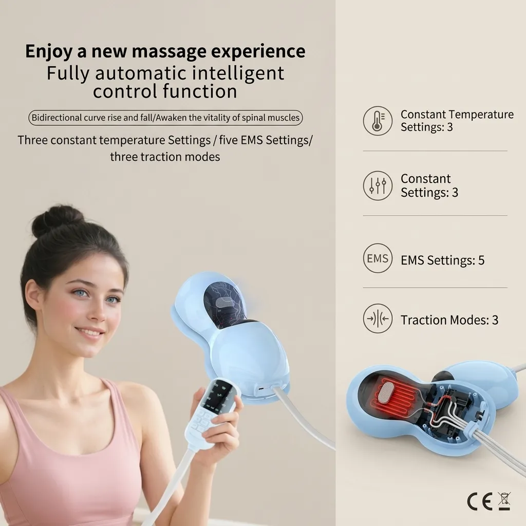 Detailed infographic showing the ergonomic design and unique contours of the cervical neck pillow.