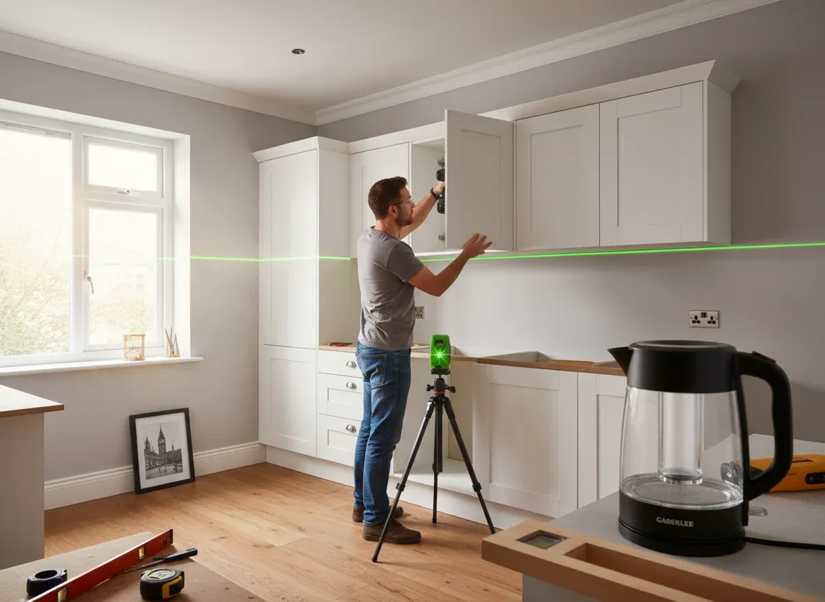 A modern electric kettle in a contemporary kitchen environment.