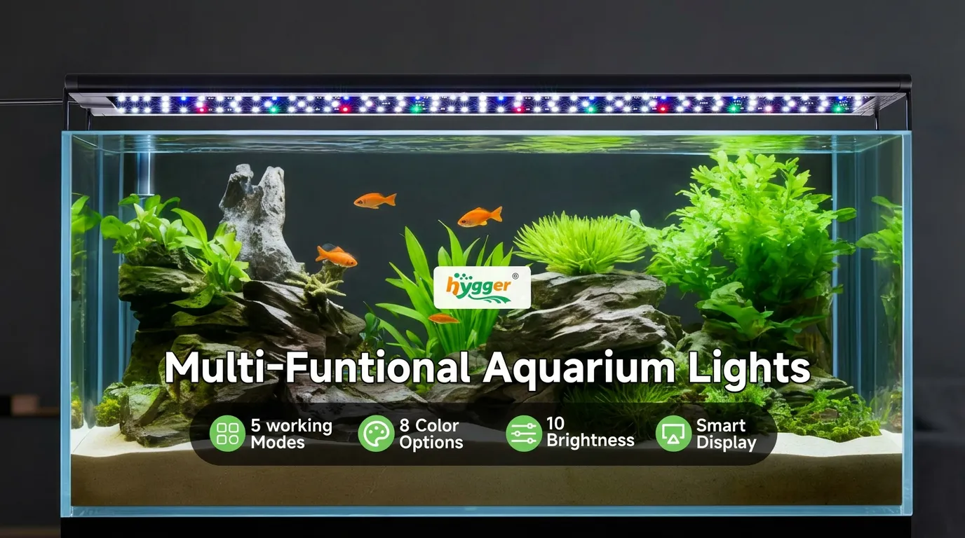 Lush green planted aquarium thriving under full spectrum overhead LED lights